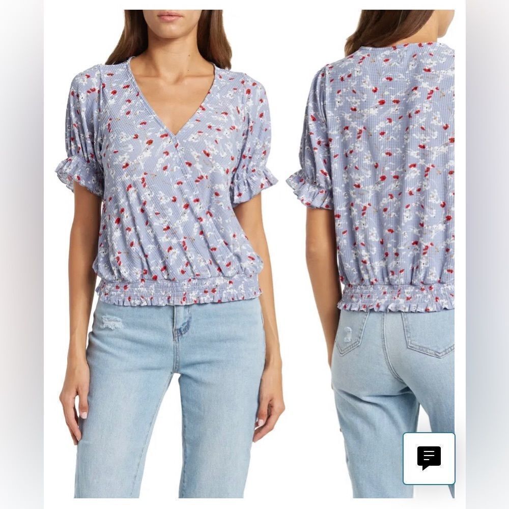 MELLODAY  Ruffle Sleeve Faux Wrap Top